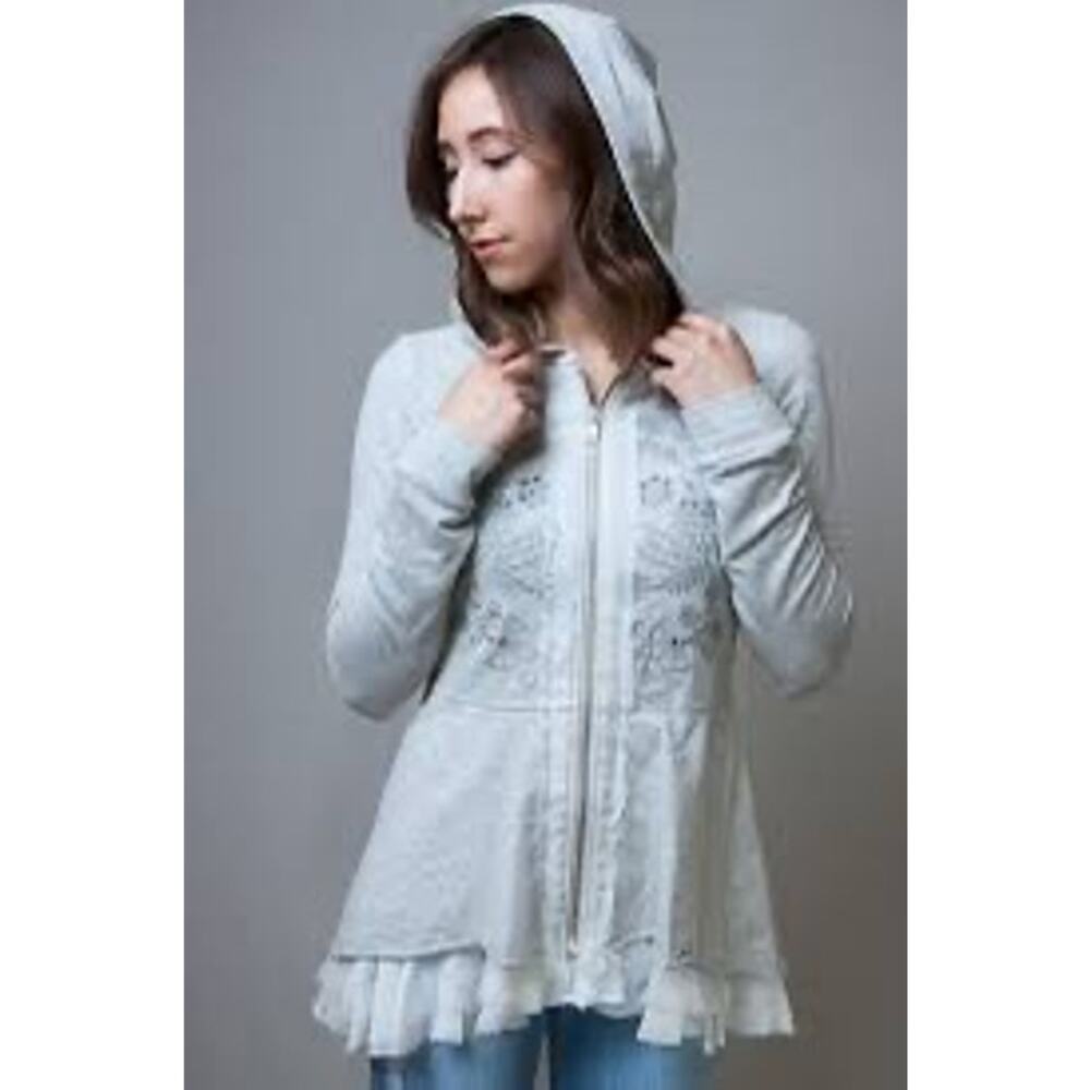4 Love and Liberty Women's Heather Gray Peplum Hoodie with Eyelet‎ Trim Hoodie S